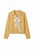 Yellow Women's Loose Knit Cardigan with Bow - Autumn Winter Sweater 2026
