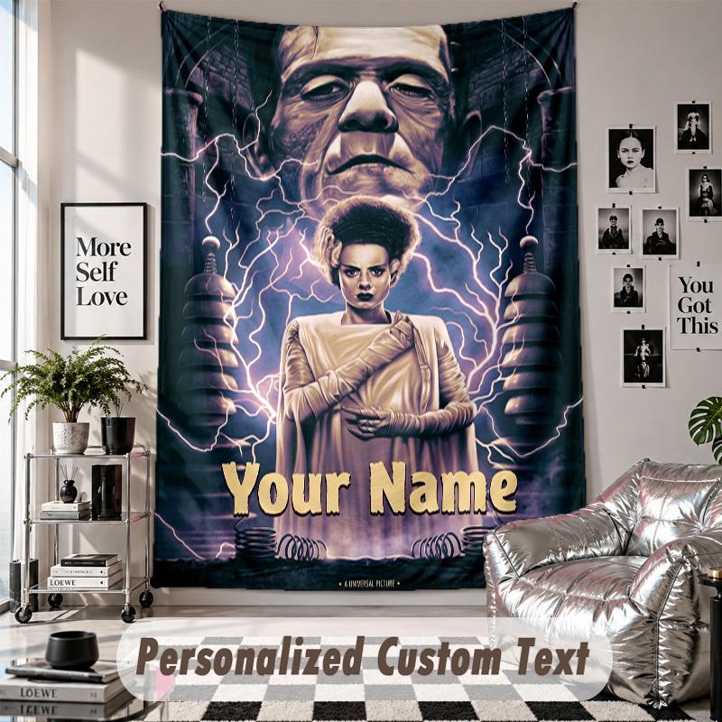 Custom Tapestry Wall Hanging, Bride of Frankenstein Personalized Name Text Home Wall Decor