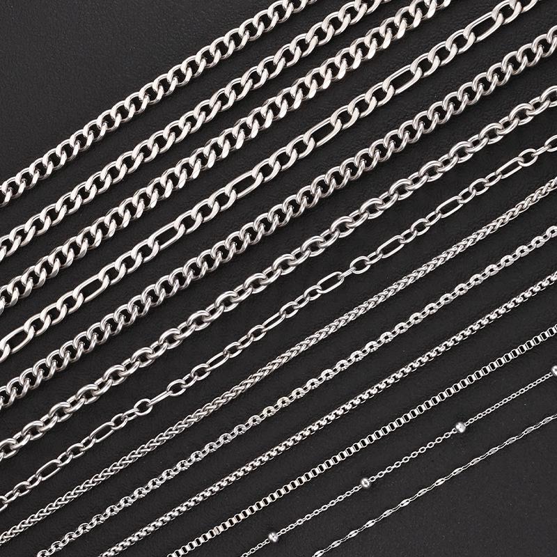 Multi-Size Titanium Steel Cuban, Figaro, Clavicle, and Hip Hop Chain Necklaces