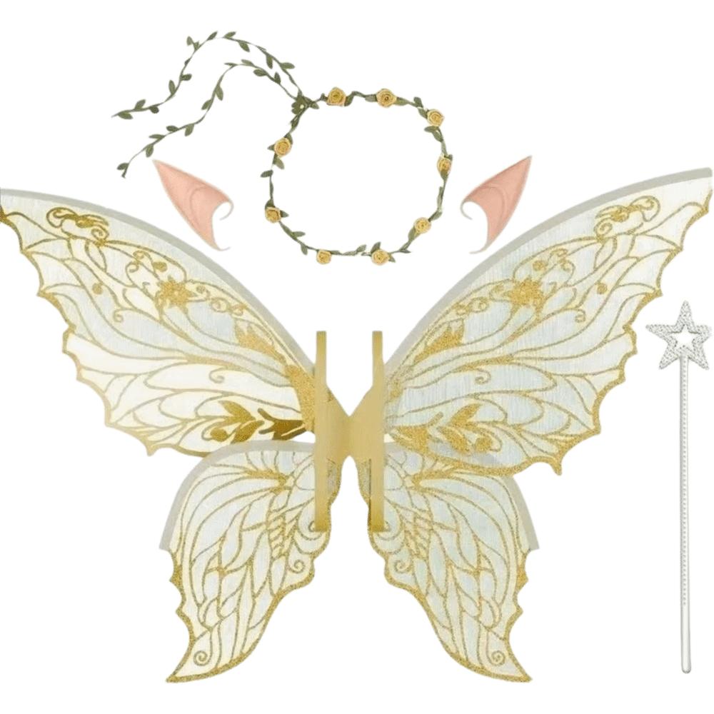 Sparkling Wings Wreath Elf Ear Set Foldable Fairy Cosplay Set Butterfly Wings Set  Themed Party