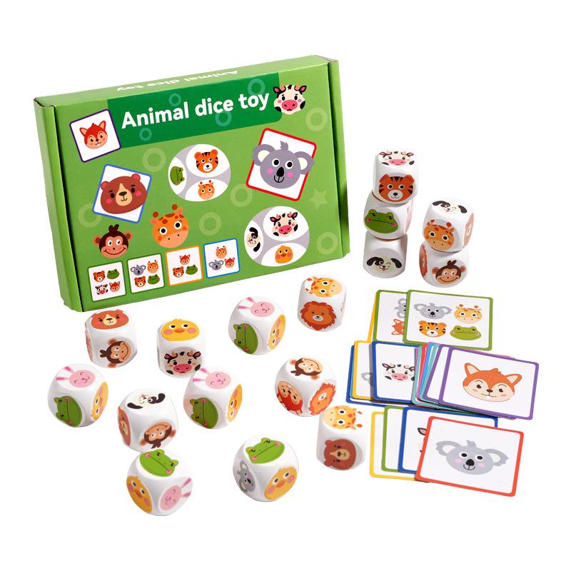 Animal Dice Matching Toy Wooden Building Block Game for Focus and Memory