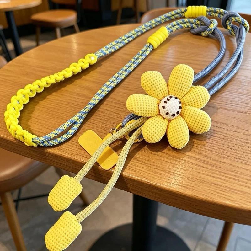 1Pcs Cute Flower Decor Adjustable Phone Lanyard Durable Braided Strap For Daily Outing Shopping Travel Anti Lost Accessory