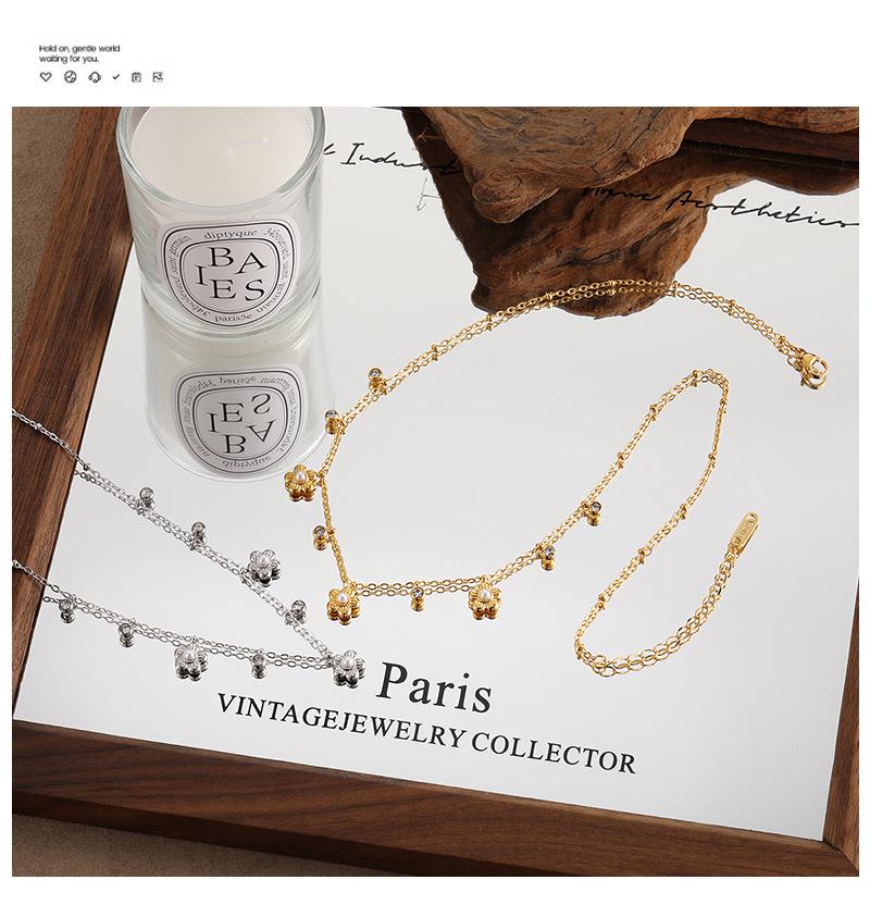Korean Style Titanium Steel Small Flower Diamond Necklace for Women - Sweet Design Clavicle Choker