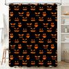 Halloween-Themed Waterproof Shower Curtain Featuring Spooky Jack-O'-Lanterns On Black Background Perfect For Creating A Festive