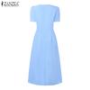 ZANZEA Women Summer V-Neck Casual Short Sleeve Long Dress