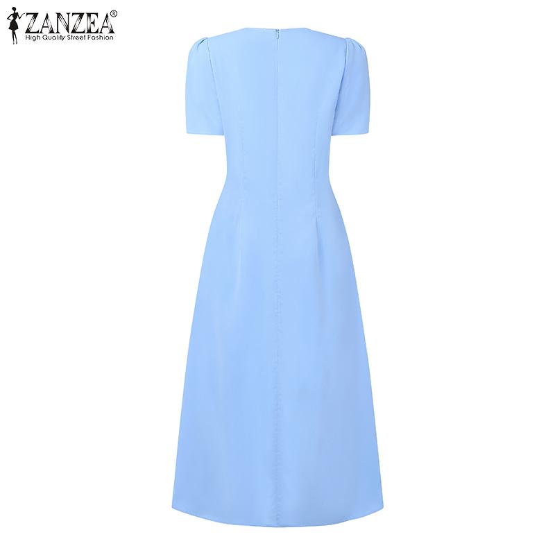 ZANZEA Women Summer V-Neck Casual Short Sleeve Long Dress