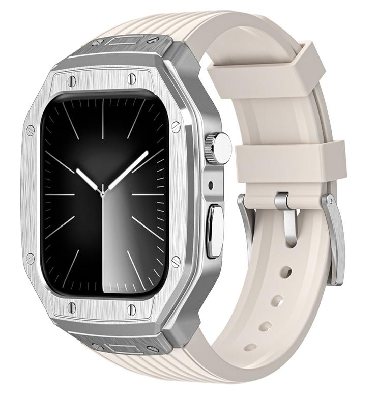 Luxury Modification Kit Metal Case+TPU Strap Replacement Accessories Compatible for I Watch Series 9 8 7 45mm 6 5 4 Se 44mm