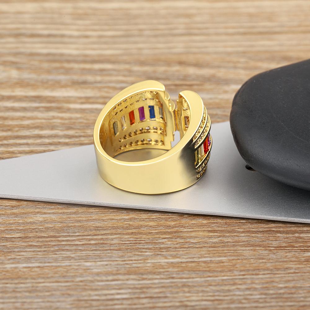 AIBEF Luxury Wide Rings Gold Plated 5 Colors Copper Zircon Opening Adjustable Engagement Jewelry Women Accessories Lovers Gifts