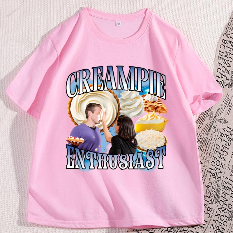 Funny Cream Pie Enthusiast TShirt 90s Vintage Cotton Short Sleeve Tshirt Loose Comfortable Breathable T Shirt Y2k Grraphic Tees