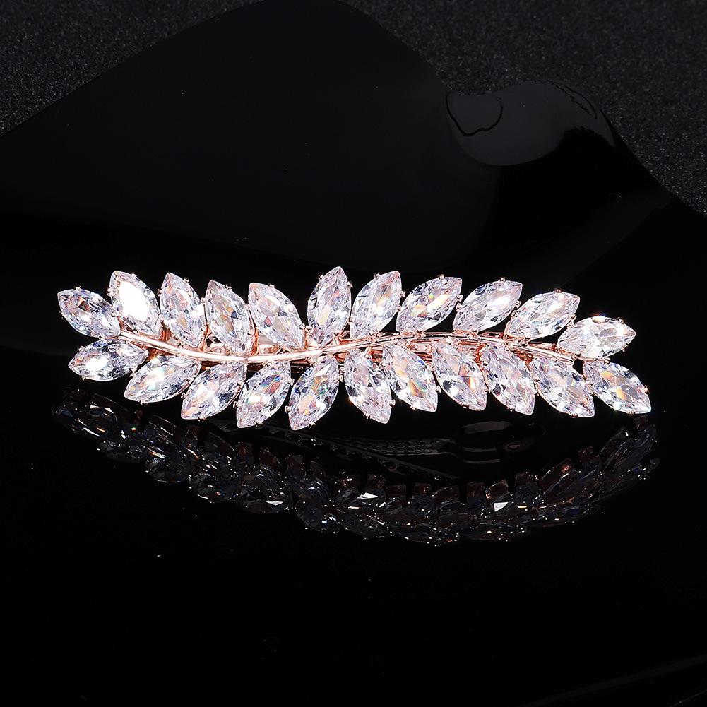 Fashion Barrette Cubic Zirconia Leaf Hair Clips for Women Accessories Bridal Wedding Hair Jewelry Party Bride Headpiece