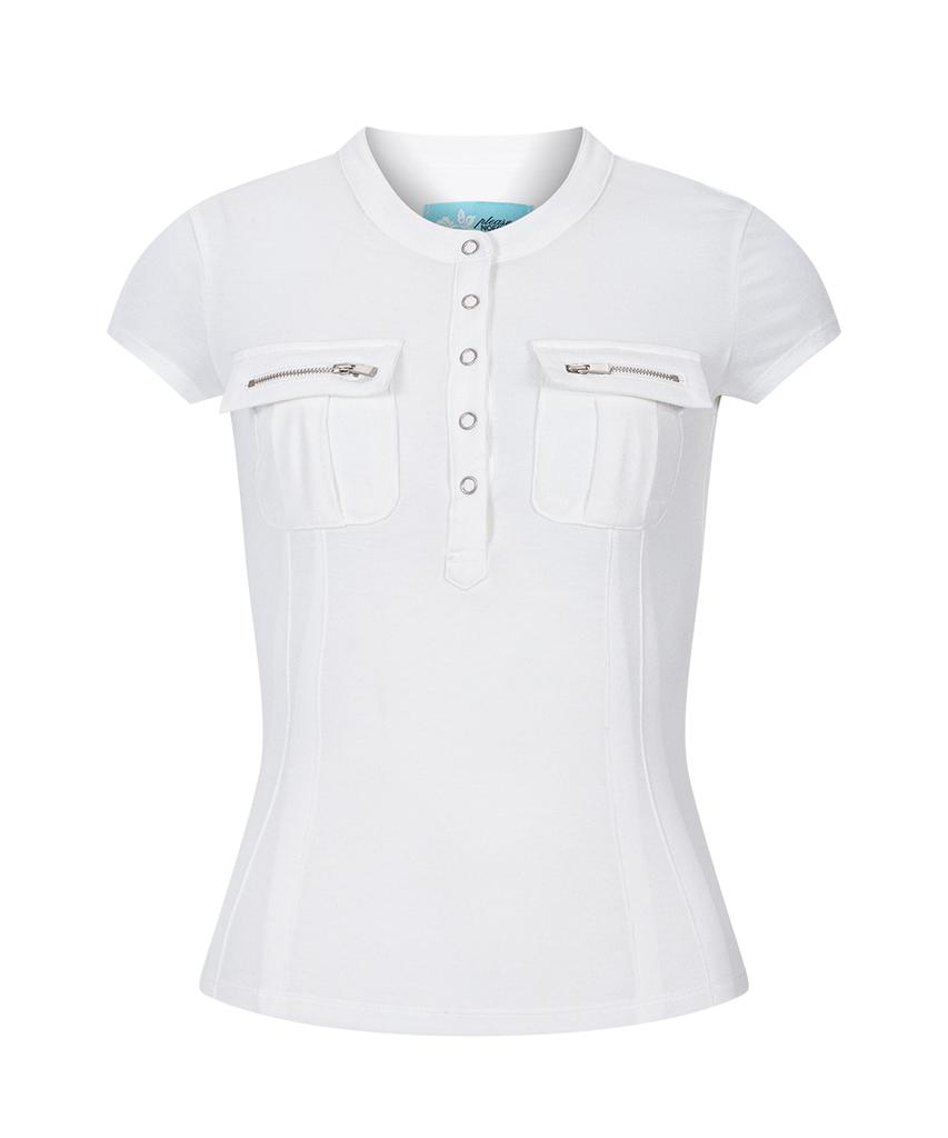 Peullijeunopallou Pansy Pocket Button Short Sleeve Top (White)