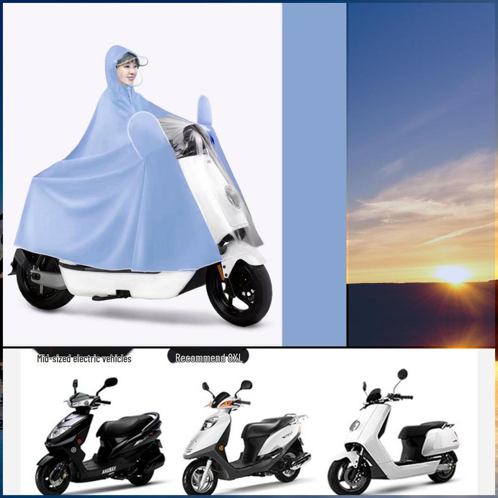 Thickened Electric Vehicle Poncho with Clear Dashboard, Double Brim, and Extended Length for Rainstorm Protection – Helmet-Compatible