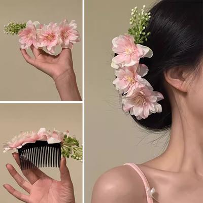 Hairpin 3D Artificial Flower Decor Hair Comb Easy To Wear Broken Hair Fixer Outdoor Travel Hair Stick Hair Accessories