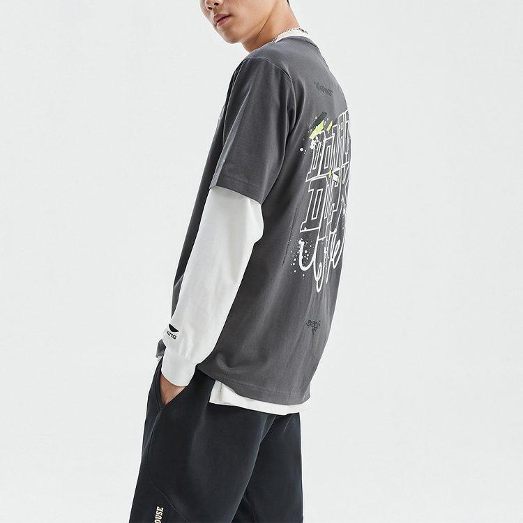 Li Ning X Disney T Shirts Unisex Black Pine Gray Crew Neck Moderate Straight Fit AHSR546-2