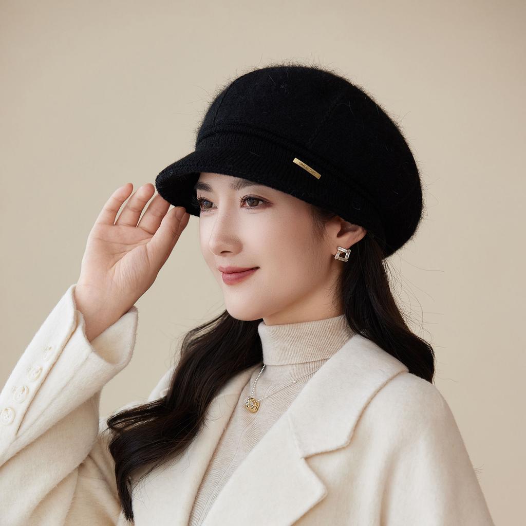 Hut Damen Gestrickte Entenzunge Baskenmütze Neu Herbst und Winter Mittelalterliche und Ältere Damen Thermomütze