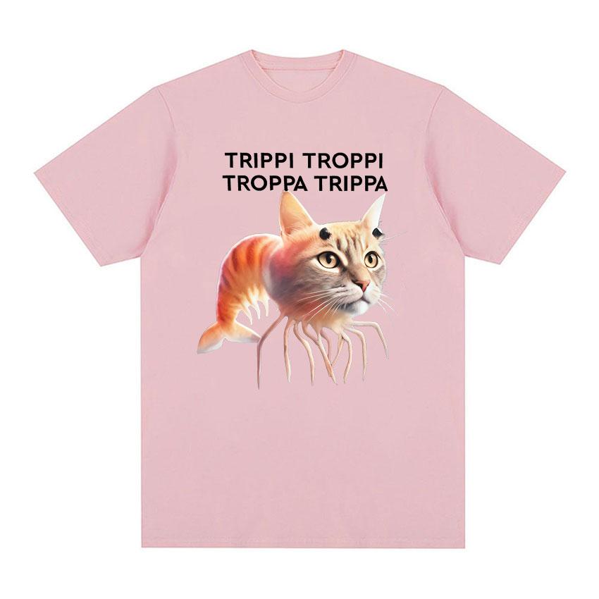 2025 Summer Trippi Troppi Cat Shrimps Funny Meme Italian Brainrot Humor Short Sleeve Tshirts 100 Pure Cotton Printed Tshirt 4XL