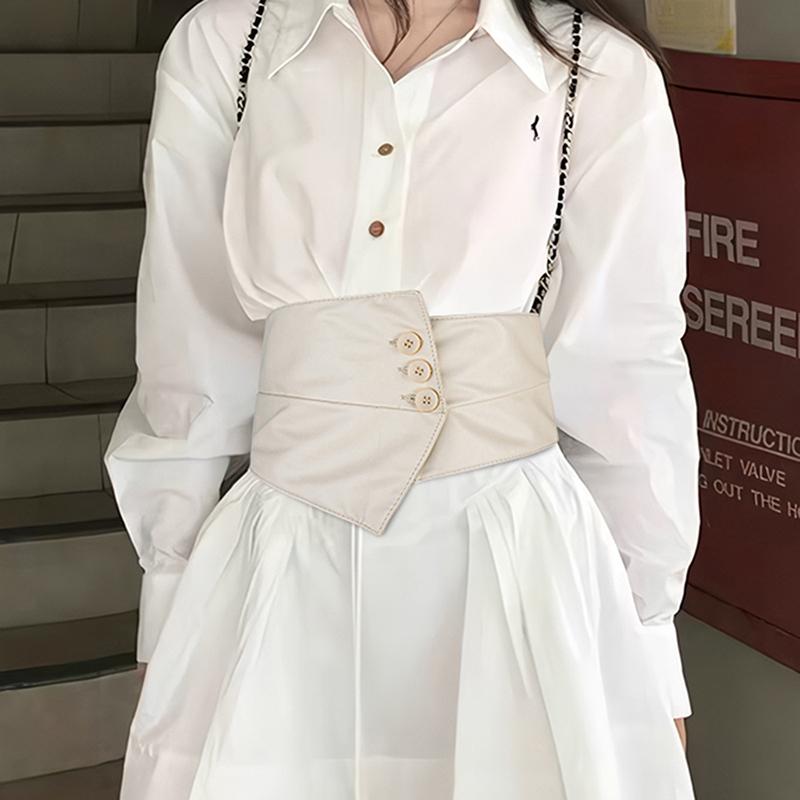 

Готический Ретро Широкий Пояс Простой Дизайн Пуговичный Ремень для Брюк Искусственная Кожа/Ткань Эластичный Пояс для Женщин Леди Девушки Свадебный