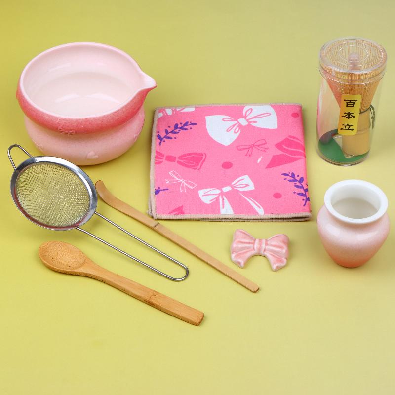 8PCS Matcha Tea Set Pink Gradient Japanese Style Complete Matcha Bowl Kit Perfect Gift for Wedding Housewarming