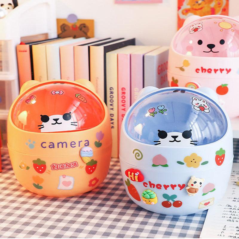 Kawaii Acrylic Pen Holder Desktop Organizer INS New Fashion Cute Office Stationery Cosmetics Storage Box Desk Storage Organizer