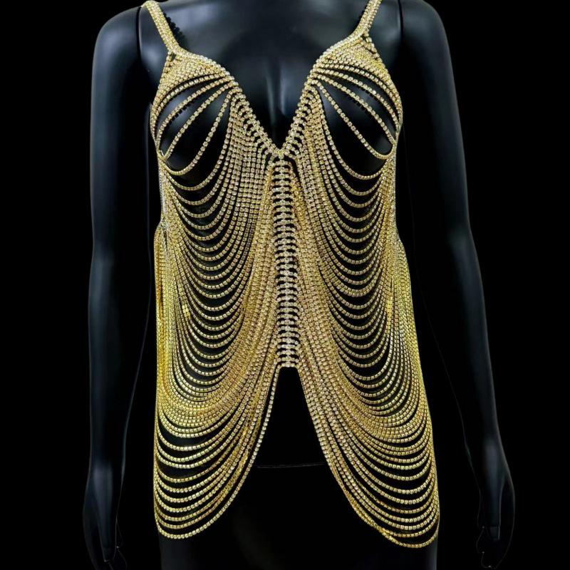 

Женское многослойное платье-боди с кисточками из страз для выпускного вечера, ночного клуба или бикини золотой
