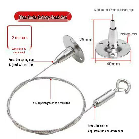 304 Stainless Steel Adjustable Safety Hanging Wire with Hook for Billboards, Lamps, and Pictures
