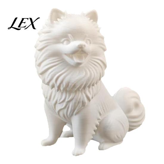 Pomeranian Ornament 3D Printed Cute Dog Figurine, White Twisting Head Puppy Statue, Small Adorable Decoration Desktop for Home Office Desk Decor,