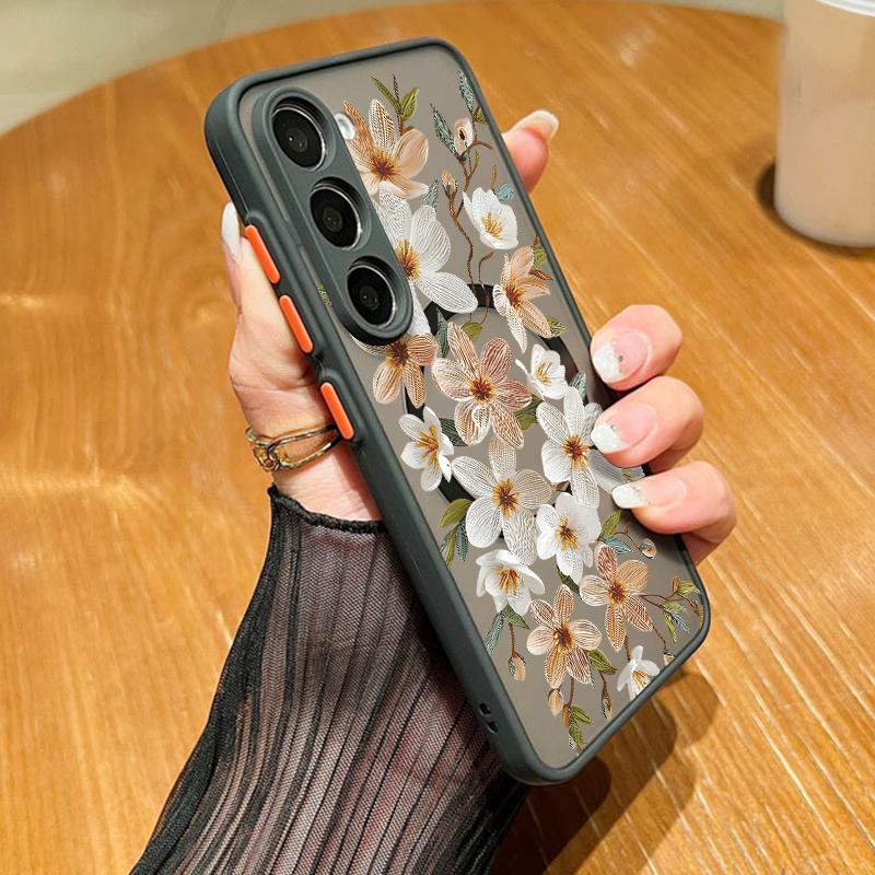 Magnetic For Magsafe Case For Samsung Galaxy S26 Ultra S25 S24 Plus S23 S22 S21 FE Vintage Floral Pattern Matte Cover