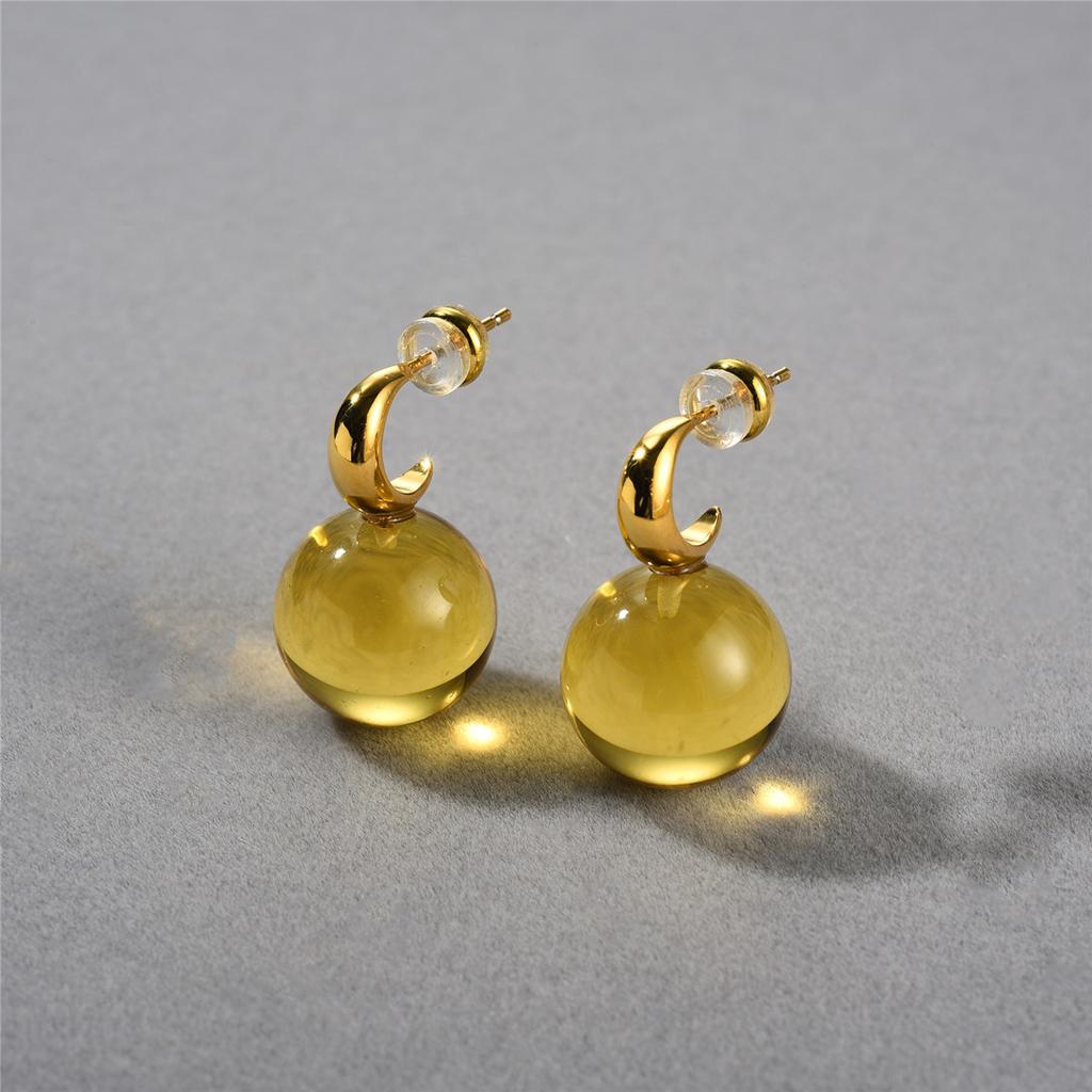 Orecchini Pendenti in Oro 18K Intarsiati con Ambra Autunno e Inverno Temperamento Semplice Moda Indispensabili per il Pendolarismo Donna