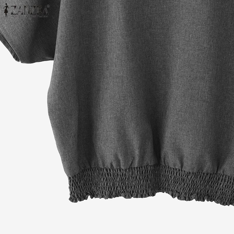 ZANZEA Women Casual V-neck Loose Summer Short Sleeve Blouse