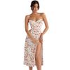 QICED Petite Robe Florale Bohème Fendue Sexy Halter Femme