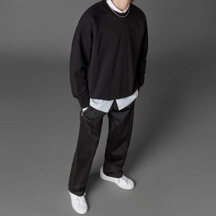 Adidas Originals Trefoil Solid Loose Casual Crew Neck Sweatshirt Men Tops Black HD2242