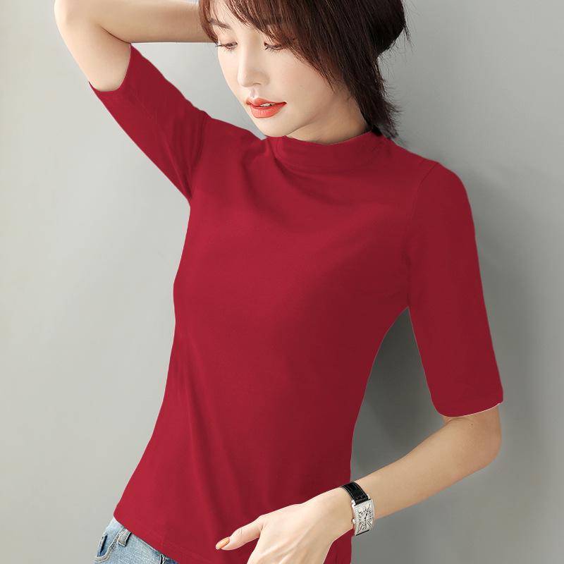 Fashionable Women's Mid-Sleeve, Small High Collar Pure Cotton Slim Fit Shirts