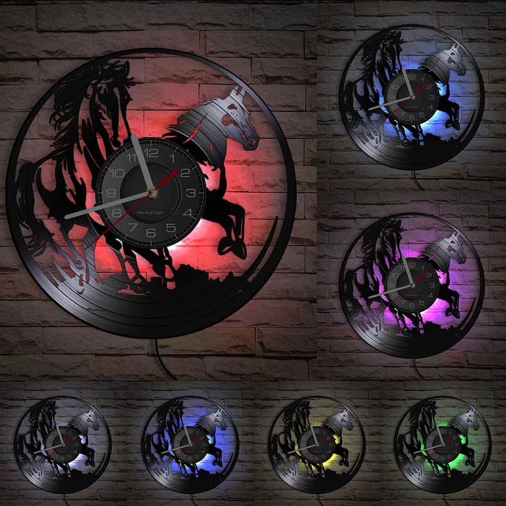 Galloping Horses Wall Art Interior Design Wall Clock Vinyl Record Clock Home Decor Mustang Wild Horse In The Wind Horse Gift