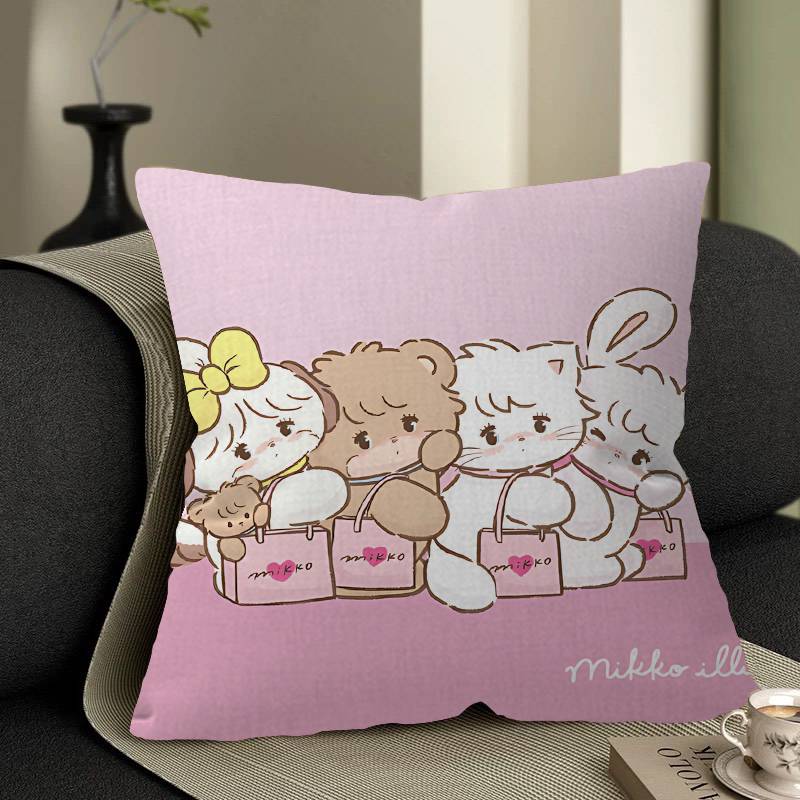 Cute M-Mikko I-Illustrations Pillow Gift Home Office Decoration Bedroom Sofa Car Cushion Cover Case 45X45 Peach skin 18*18(CM)-1Pcs