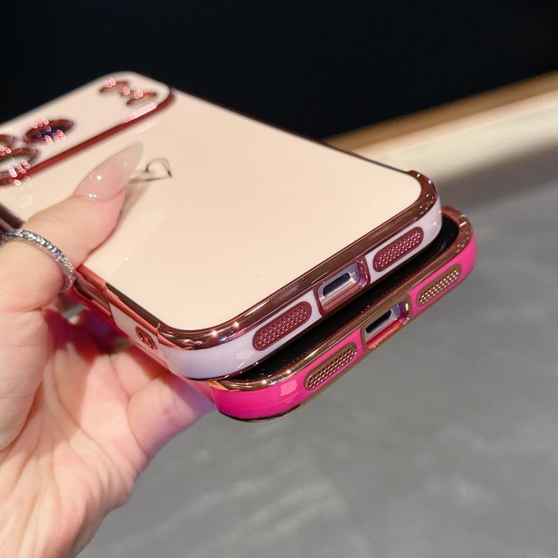 Luxury Plating Love Heart Phone Case For Apple iPhone 17 16 15 14 Plus 13 12 Mini Pro Max Air With Camera Lens Proteciton Cover