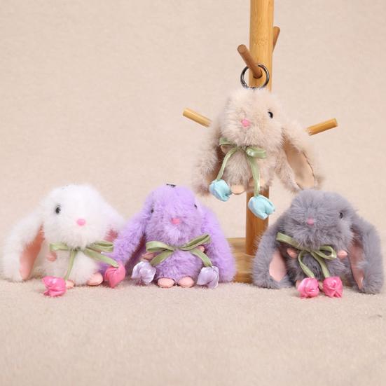 Tulip Lop-Eared Rabbit Doll Pendant Plush Keychain Soft Skin-Friendly Cute Bunny Bag Charm