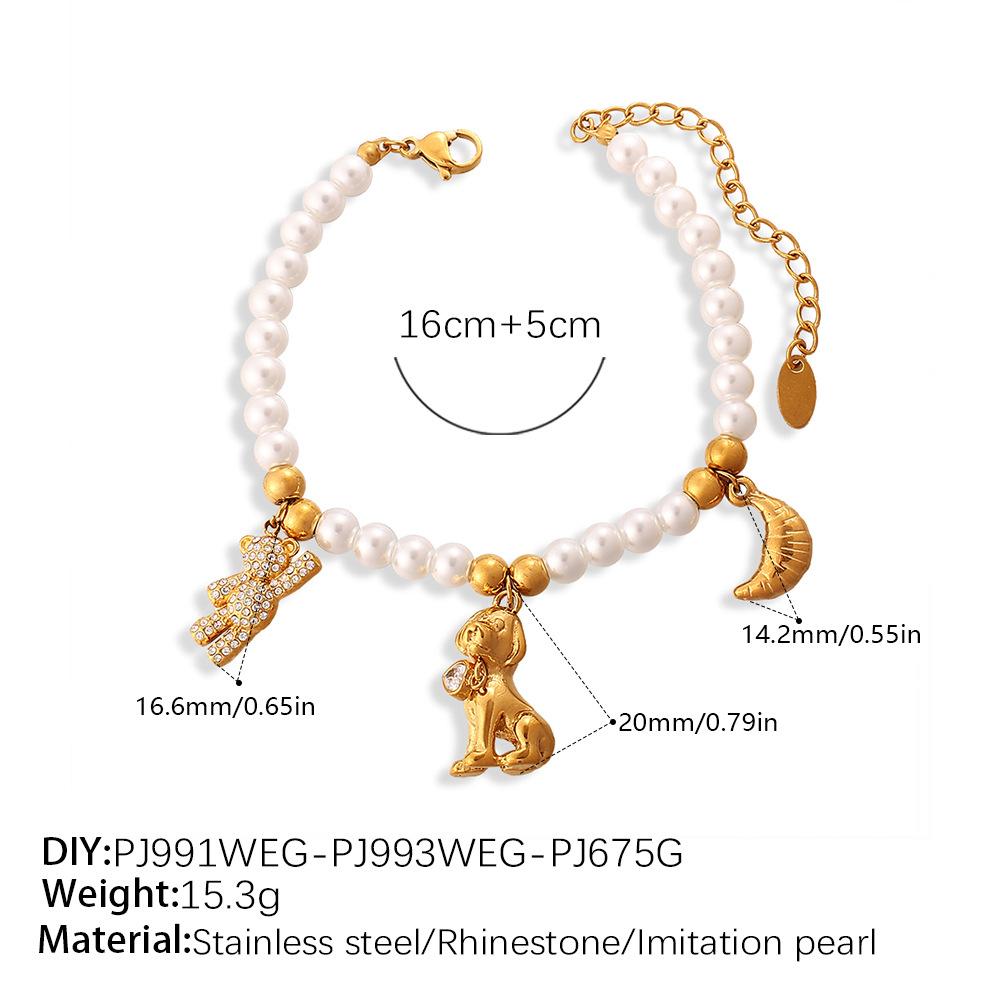 Pearl String Multi-Pendant Necklace Bracelet Cute Bear Smiley Element Sweet Wind Jewelry Set
