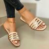 Women's Plus Size Round Buckle Flat Sandals, Casual Beach Summer Slides