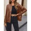 Dámská bunda Plus Size Casual Krátký Dlouhý rukáv Bunda z PU motorkářské kůže