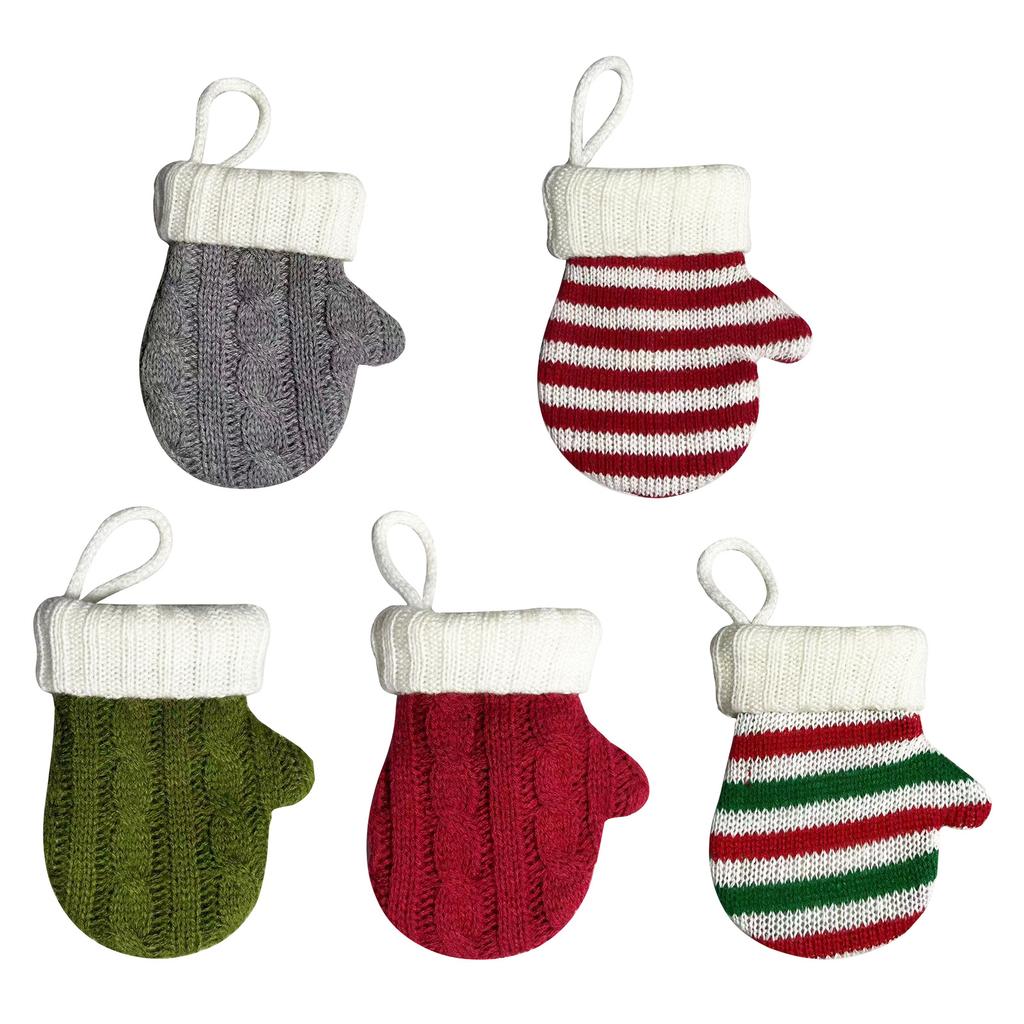 Colorful Knitted Sock Ornaments for Christmas Tree with Restaurant Cutlery Set, Holiday Table Decorations