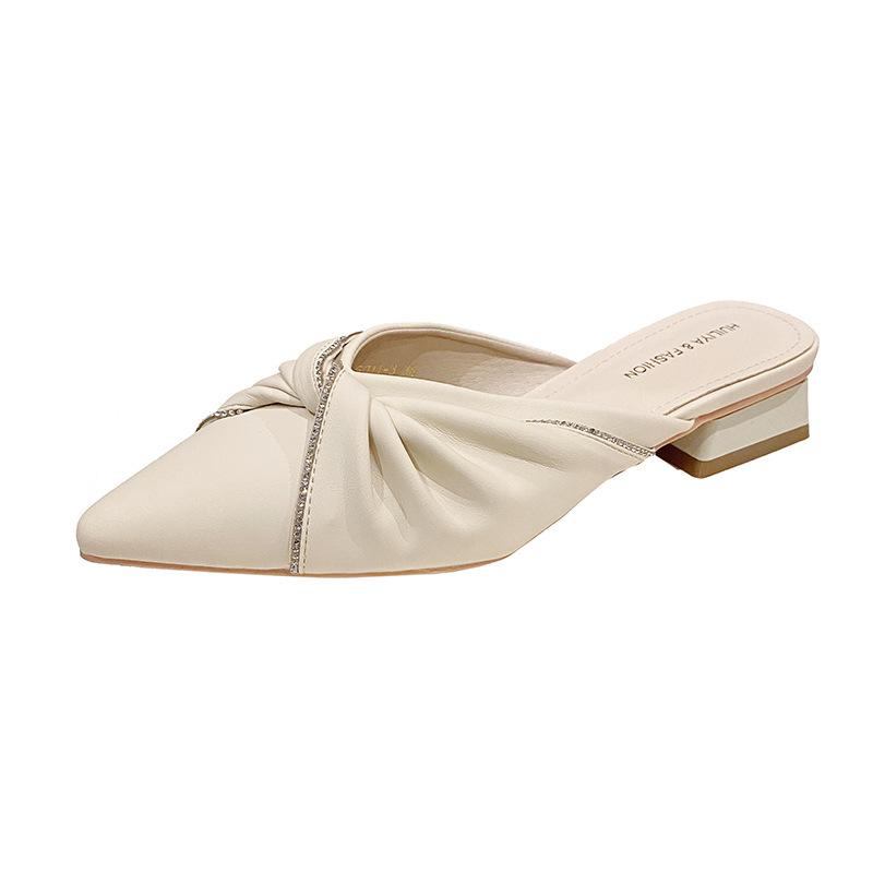 Cool Slippers Women's Spring and Summer Medium Heel Thick Heel Bag Head Single Shoes Pointed Half Slippers Women's Outer Shoes 6011-3 Comfortable