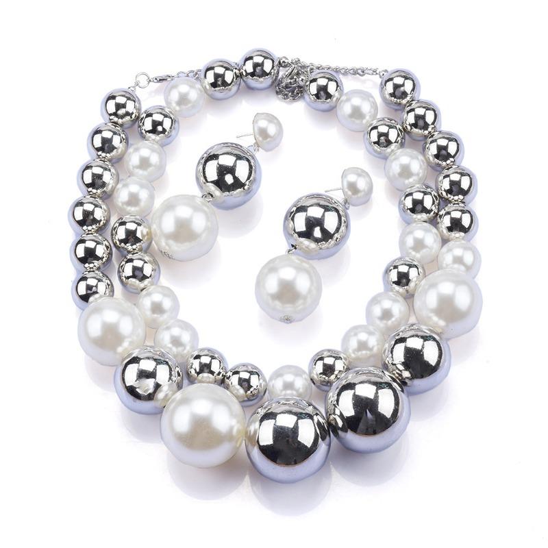 Silver-white Round Pearl Necklace, Cold Wind Exaggerated Double-layer Design Collarbone Chain Female