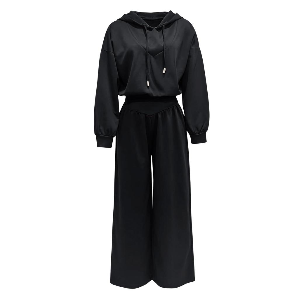 Dames Casual V-hals Hoodie met Lange Mouwen en Broek 2-delige Set