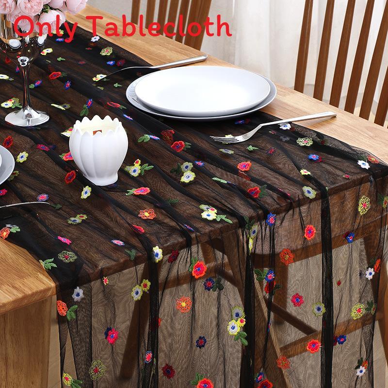 Vintage Plant Pattern Embroidered Table Flag With Polyester Material For Home Use 30x180cm