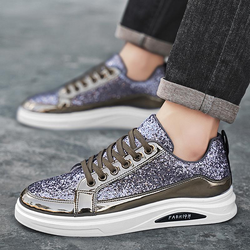 Fashion Gold Men's Sneakers Leather Sports Shoes Luxury Fashion Skateborad Shoes Glitter Platform Casual Shoes Men Slip On Shoes for Man