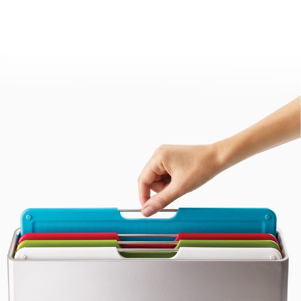 [Authentic] Joseph Joseph Double-Sided Cutting Board Set, Folio Regular, Silver (Cutting Board Size: 20 X 30 Cm), Color-Coded for Easy Use, 60187