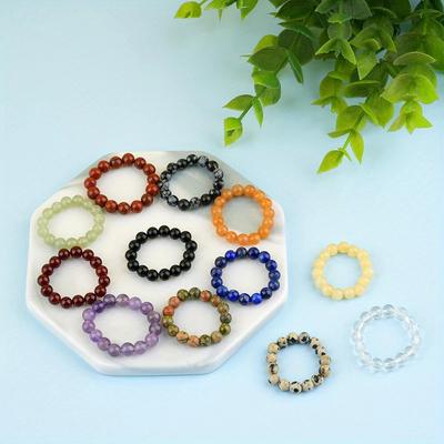 10 Stück, Reiki Heilkristall Steinperlen Elastischer Ring, Boho Runde Perlen Fingerringe für Damen Herren, Schmuck für den Alltag, Großhandel Massengeschenke