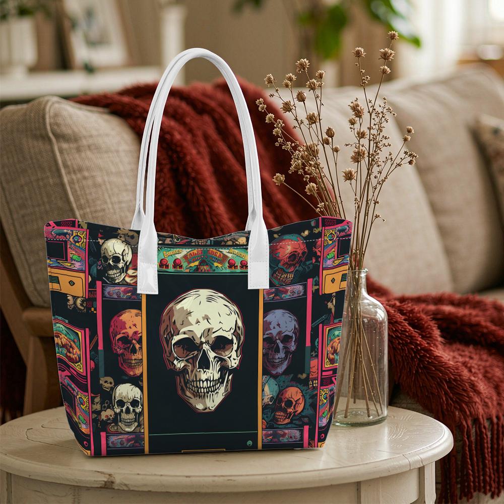 Vintage Skull Print Tote Bag Fashion Daily Shoulder Bag for Shopping Travel Outdoor Casual Use