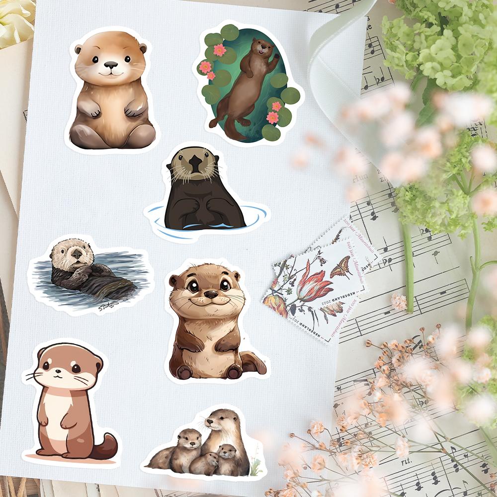 Cute Watercolor Otter Stickers Art Clipart DIY Gift Toys Decal for Laptop Scrapbook Decorative Phone Bottles Luggage Waterproof