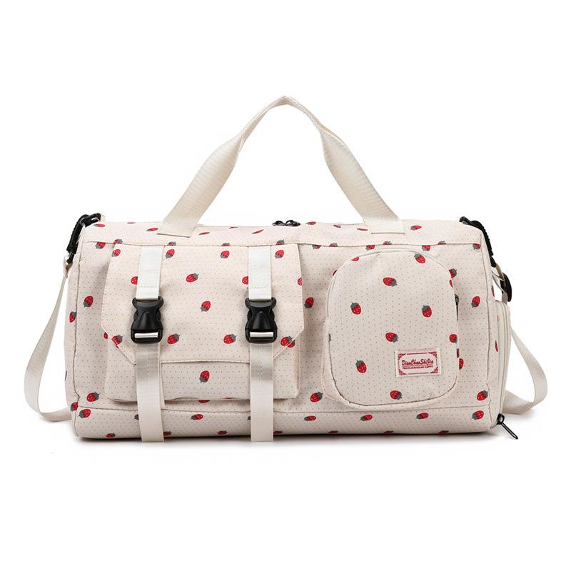 Portable strawberry travel bag Large capacity duffel bag Dry and wet separation fitness bag Independent shoe compartment Storage maternity bag